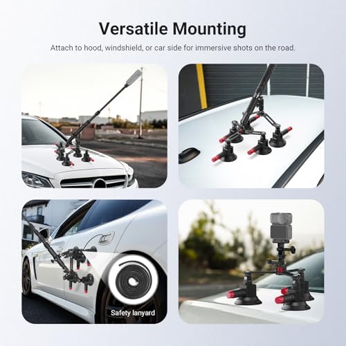 NEEWER 5 in 1 Suction Car Mount Kit Compatible with Insta 360 X5 X4 X3 Insta360 X2 GoPro Max DJI OSMO 360 Action Camera Accessories, Quick Release with Invisible Selfie Stick for Windshield, CA075