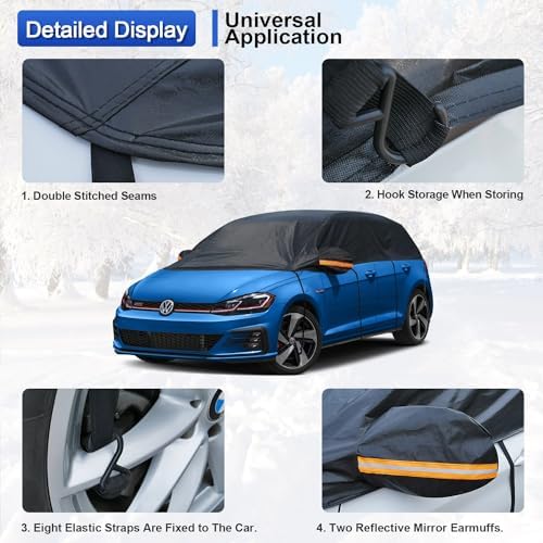 Kayme Half Car Cover Waterproof All Weather for Hatchback (UP to 133'')