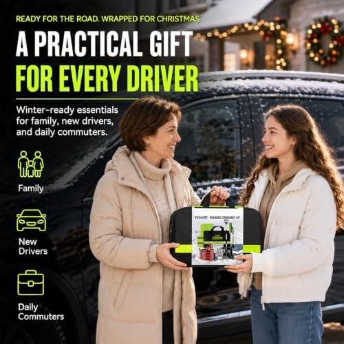 Winter Car Emergency Safety Kit Bag with Jumper Cables, Snow Shovel for Car