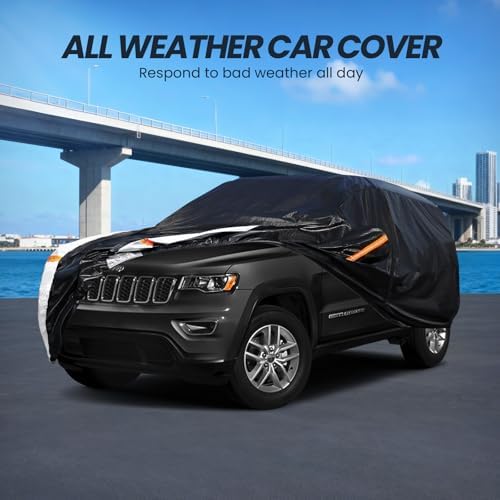 Multi-Layer Car Cover Custom Fit for Jeep Grand Cherokee(2010-2026), 100% Waterproof All Weather for Automobiles, Gift with Towel, Heavy Duty Car Covers for Rain Sun UV Protection with Door Zipper