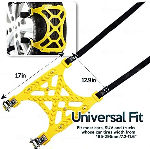Snow Tire Chains Durable All Season Anti-Skid Snow Chains for Car Tires SUV, Pick Up and Truck Tire Chains for Emergencies and Road Trip Travel 6-Pack Yellow