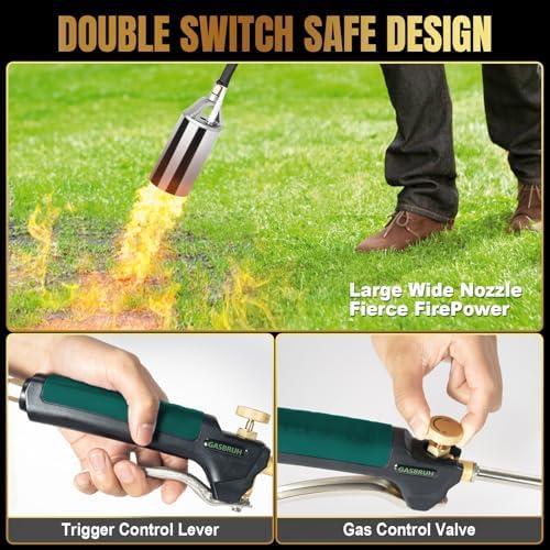 GasBRUH Propane Torch Burner Weed Torch High Output 360,000 BTU with 10FT Hose,Heavy Duty Blow Torch with Flame Control and Turbo Trigger Push Button Igniter,Torch Weed Burner for Wood Ice Snow Road