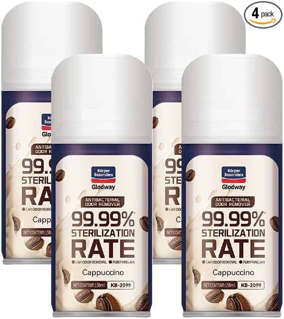 GLODWAY Car Air Freshener Spray, Cappuccino Scent, 6 OZ Odor Eliminator,4 Pack, for Cars, Trucks, RVs, Home
