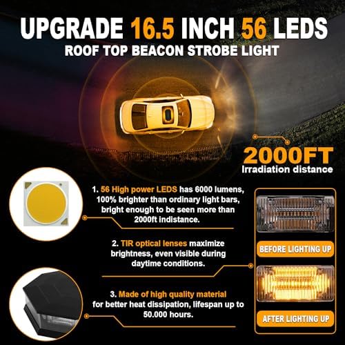 ASPL 16.5 Inch Roof Top Beacon Warning Strobe Light for Trucks Amber