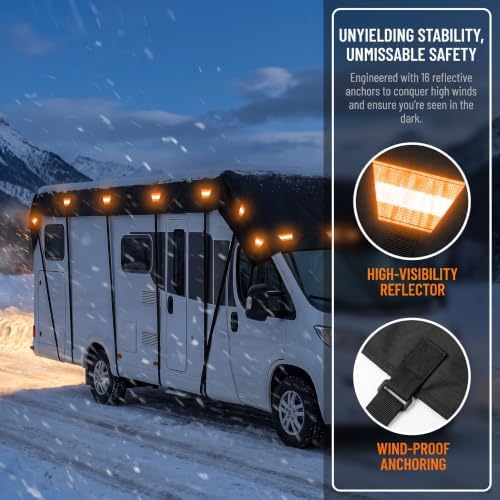 2026 Upgraded Heavy Duty RV Roof Cover,3000PA Waterproof Camper Top Cover with 16 Adjustable Buckles & 16 Reflective Reinforcement,16ft to 44ft for Travel Trailer Pop-Up Camper