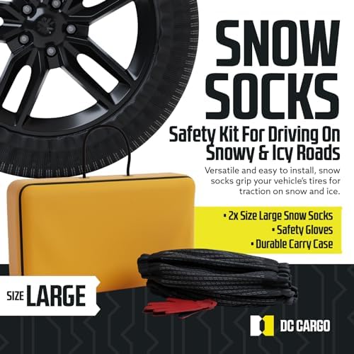 Snow Socks for Tires - Great Alternative to Tire Chains for Cars, 3D Fabric for Maximum Tire Traction & Grip, Fits SUVs, Most Subaru Models, Minivans, Pickups & Sedans (Set of 2) - Large