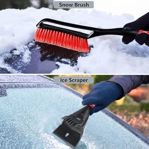 FOVAL 27" Snow Brush with Wider Ice Scraper (4.73" Width), Snow Removal Tool Car Brush with Ergonomic Comfortable Foam Grip for Cars, Trucks, SUVs, Windshield (Heavy Duty ABS, PVC Brush)