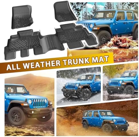 Powerty Floor Mats for Jeep Wrangler JK 2014-2018 Unlimited 4-Door (NOT for JL or 2-Door) All Weather 3D TPE Anti-Slip Car Liners for 1st & 2nd Row Accessories