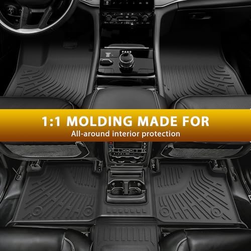 Powerty Floor Mats Cargo Liner for Jeep Grand Cherokee L 2021-2027(6-Seater w/o 2nd Row Center Armrest Only) All Weather 3D TPE Anti-Slip Car Protection, 1st & 2nd Row Set with Cargo Mat Accessories