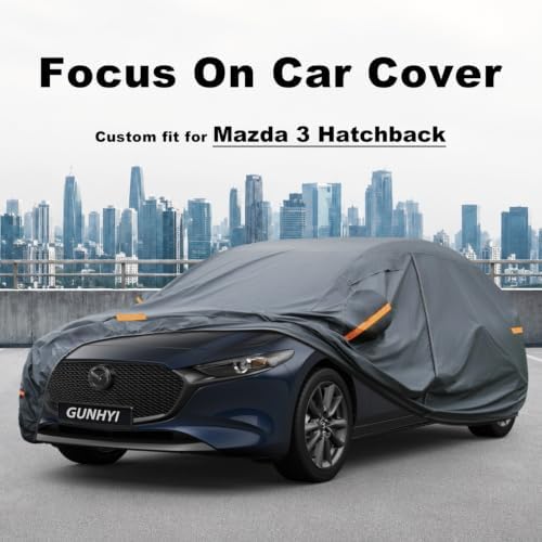 GUNHYI Premium Car Cover Custom Fit Mazda 3 Hatchback (2004-2026), 16 Layers Heavy Duty Car Cover Waterproof All Weather with Zipper Door for Sun Rain Snow Dust Uv Protection
