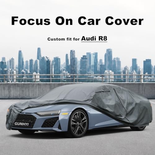 GUNHYI Premium Car Cover Custom Fit Audi R8, 16 Layers Heavy Duty Car Cover Waterproof All Weather with Zipper Door for Sun Rain Snow Dust Uv Protection