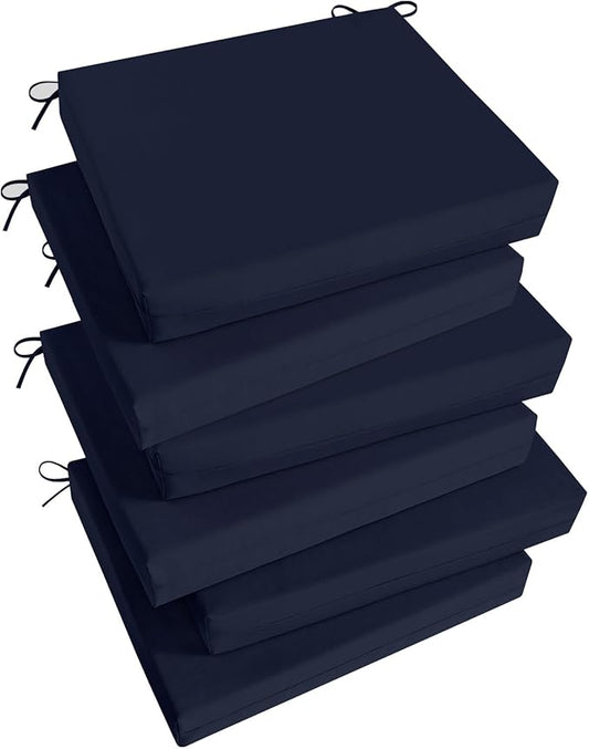 Basic Beyond Outdoor Chair Cushions Set of 6, Square Corner Outdoor Cushions for Patio Furniture, Water Resistant Patio Chair Cushions with 2 Ties, 18.5x16x3, Navy