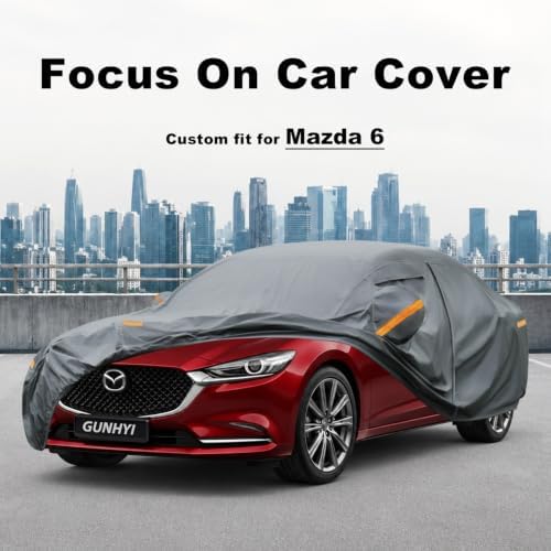GUNHYI Premium Car Cover Custom Fit Mazda 6 Sedan, 16 Layers Heavy Duty Car Cover Waterproof All Weather with Zipper Door for Sun Rain Snow Dust Uv Protection