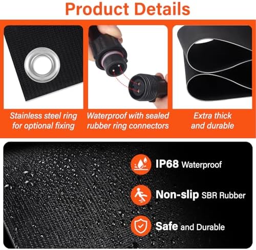 1 Pcs Heated Snow Melting Mats,10x30 in No-Slip Rubber Heated Outdoor Mats