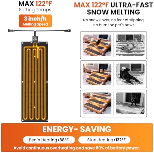 10x30in Heated Snow Melting Mats, 7mm Thickening No-Slip Rubber Snow Melting Mat Outdoor, Electric Snow and Ice Removal Mats for Winter Walkways, Decks, Sidewalks, Stairs, Steps, Doorways, Driveway