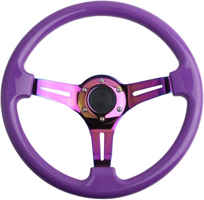 350mm 14" Racing Sport Steering Wheel Drifting Deep Dish 6 Bolts Purple Classic ABS Steering Wheel with Neo Chrome Spoke and Horn Button