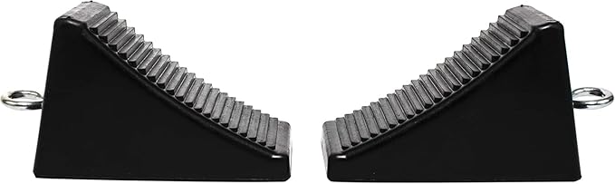 MaxxHaul 50011 Heavy-Duty Rubber Wheel Chocks with Eyebolt, Anti-Slip Design for Trailers, RVs, and Trucks (6.5" x 3.75" x 4") - 2 Pack