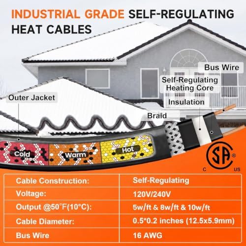 Cut-to-Length 120V 100Ft Self Regulating Roof Heat Cable Bulk Roll
