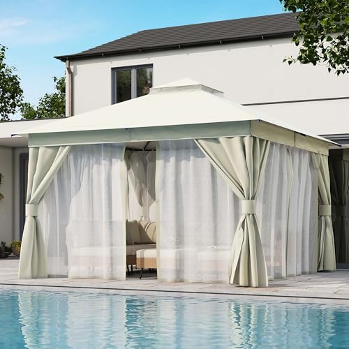 LAUSAINT HOME 12x12 Gazebo Canopy with Netting, Curtains & Double Roof