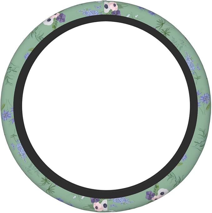Sage Green Floral Plant Car Steering Wheel Cover