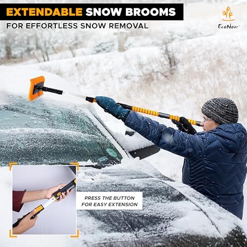EcoNour 62" Extendable Snow Broom with Ice Scraper Dual-Function Head