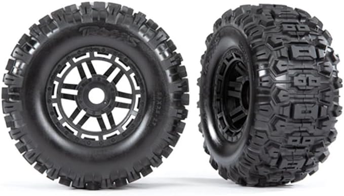 Traxxas Sledgehammer Tires & Wheels, glued (Black Wheels)