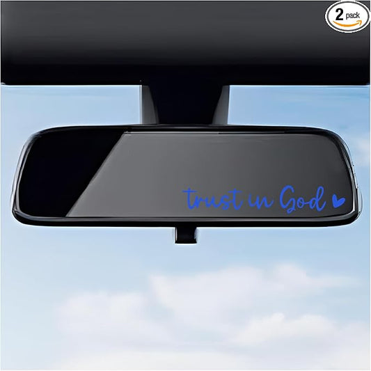 DXNQ 2 PCS Trust in God Rearview Mirror Decals, Automotive Vinyl Rear View Mirror Decorative Stickers, Waterproof Trust in God Stickers for Car Truck Laptop, Car Accessories (Blue)