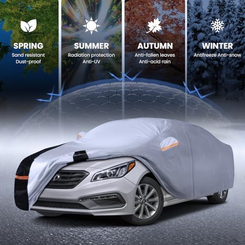Multi-Layer Car Cover Custom Fit for Hyundai Sonata(2004-2026), 100% Waterproof All Weather for Automobiles, Gift with Towel, Heavy Duty Car Covers for Rain Sun UV Protection with Door Zipper