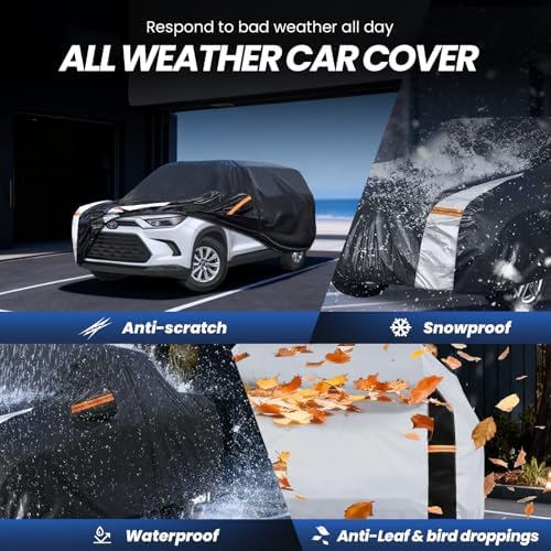 Multi-Layer Car Cover Custom Fit for Toyota Grand Highlander(2013-2026), 100% Waterproof All Weather for Automobiles, Gift with Towel, Heavy Duty Car Covers for Rain Sun UV Protection With Door Zipper