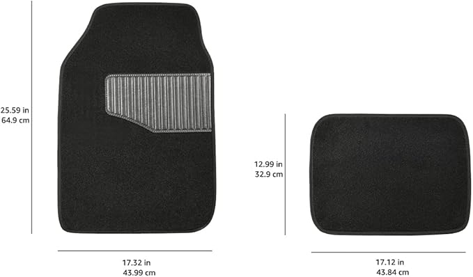 Amazon Basics Universal Fit Anti-Slip Carpet Floor Mats, Full Set for Car, SUV, Van & Truck, 4 count, Black, 25"L x 17.5"W (Front), 13"L x 17.5"W (Rear)