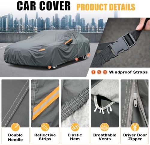 GUNHYI Premium Car Cover Custom Fit Mercedes-Benz A-Class, 16 Layers Heavy Duty Car Cover Waterproof All Weather with Zipper Door for Sun Rain Snow Dust Uv Protection