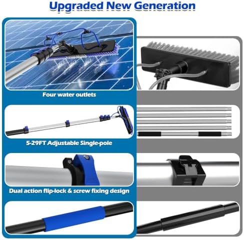 35 FT Reach Solar Panel Cleaning Brush Kit with Telescopic Pole