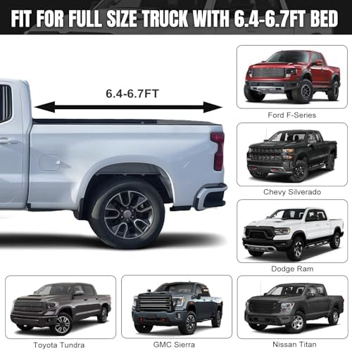 Truck Bed Tarp Cover Replace for Ford F-Series/Silverado/Ram 6.4-6.7ft Bed