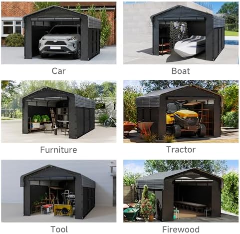 10x15 FT Heavy Duty Metal Carport with Removable Sidewalls, Gray