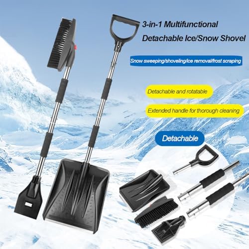 Car Snow Brush Ice Scraper & Snow Shovel for Tesla Cybertruck 2024 3-in-1 Detachable Snow Removal Kit Head Winter Essential Squeegee Snow,Black
