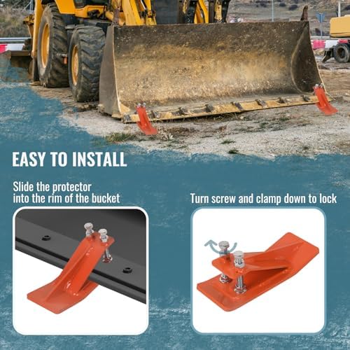Doppy 2Pcs Tractor Bucket Edge Protector, 3/8'' Thick Snow Skid Tamer, Double Hex Lock Nuts & Bolts Included for Snow Removal, Leaves, Gravel Spreading, Orange