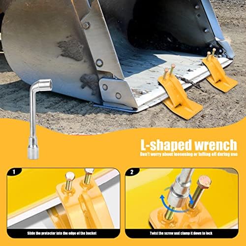 Tractor Bucket Protector(Upgraded Version), 2 Pcs Ski Edge Protector, Turf Tamer Skid Protector with Grade8.8 Double Lock Nuts and Bolts, Heavy Duty Steel for Snow Removal Spreading Gravel,Yellow