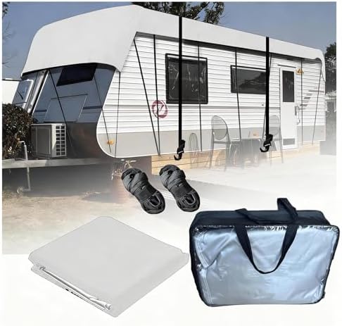 Wider 3.3m/10.83ft Travel Trailer Cover 210D Oxford Cloth Travel Trailer Cover Wind, Rain and Snow Proof with 2 Windproof Straps Grey-36 x 10.8 ft