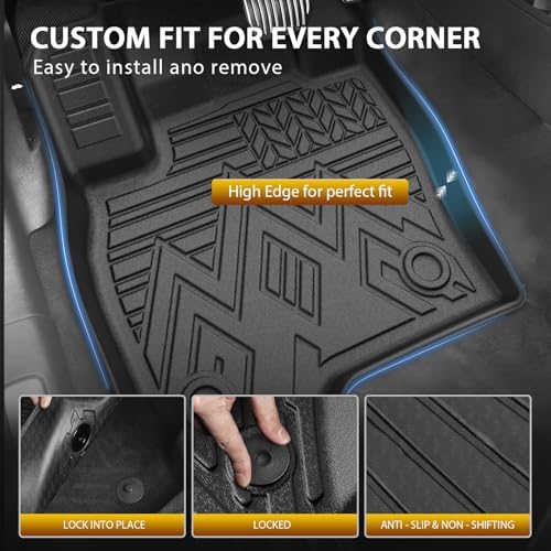 Powerty Floor Mats for 2015-2024 Ford Edge All Weather 3D TPE Anti-Slip Car Liners for 1st & 2nd Row Accessories