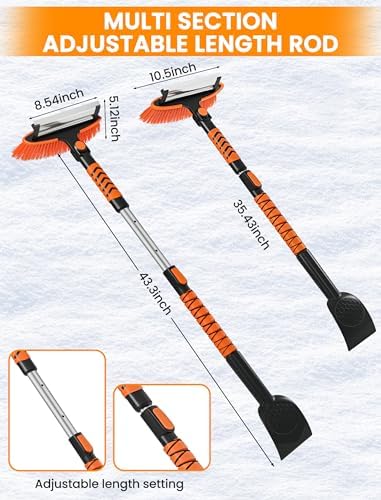 Ordenado 43" Snow Brush and Ice Scraper - Extendable Snow Scrapers and Cleaner for Car Windshield, 180° Pivoting Window Snowbrush with Foam Grip, Long Winter Broom Brushes for SUV, Truck, Auto Vehicle