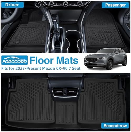 Powerty Floor Mats for 2024-2026 2027 Mazda CX-90 CX90 PHEV (Plug in Hybrid) 6&7 Seater All Weather 3D TPE Anti-Slip Car Liners for 1st & 2nd & 3rd Row Accessories