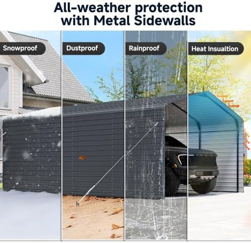 Real Relax 12x20 FT Heavy Duty Enclosed Metal Carport, Gray