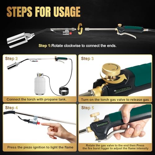 GasBRUH Propane Torch Burner Weed Torch High Output 360,000 BTU with 10FT Hose,Heavy Duty Blow Torch with Flame Control and Turbo Trigger Push Button Igniter,Torch Weed Burner for Wood Ice Snow Road