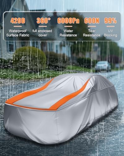 Full Enclosed Sliver Car Cover Universal Fit Impala/El Camino/Caprice/Bel Air/Biscayne,Dodge Charger Daytona,7 Series,Benz S,Audi A8/S8,Lexus LS,CT6,Continental Sedan/Coupe Length 204-216 in