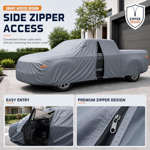 Truck Cover Waterproof All-Weather,Outdoor Full Exterior Pickup Covers Snow Cover for Truck Cover with Camper Shell Topper 211-228 inch,with Windshield Sun Shade,Size T3+ (See SizeChart)