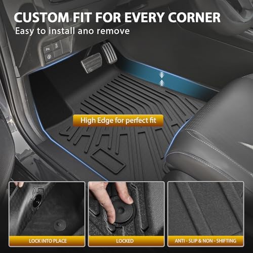 Powerty Floor Mats Cargo Liner for Jeep Grand Cherokee L 2021-2027(6-Seater w/o 2nd Row Center Armrest Only) All Weather 3D TPE Anti-Slip Car Protection, 1st & 2nd Row Set with Cargo Mat Accessories