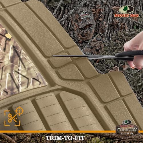 Mossy Oak Camo Trimmable Floor Mats - All Weather Protection - Trim to Fit for Car, SUV, Van, Trucks - Official Licensed Product (4 Pcs) - Beige Color