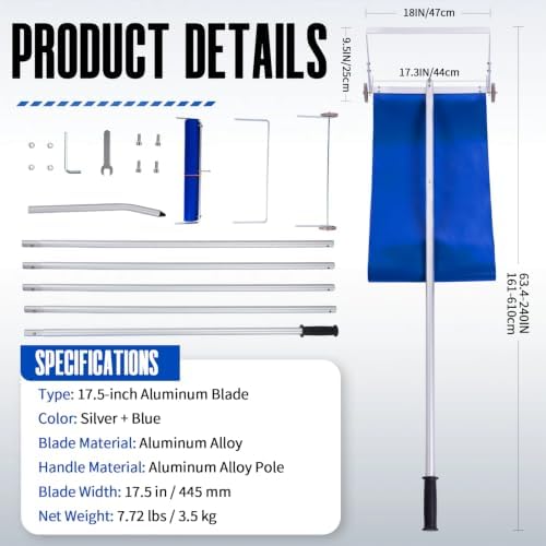 Outvita Snow Roof Rake, 5.3-20FT Extendable Aluminum Pole, Blue