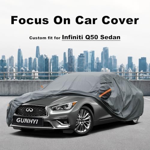 GUNHYI Premium Car Cover Custom Fit Infiniti Q50 Sedan (2013-2026), 16 Layers Heavy Duty Car Cover Waterproof All Weather with Zipper Door for Sun Rain Snow Dust Uv Protection