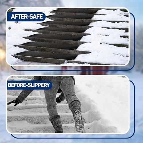 Riakrum 4 Pcs Heated Snow Melting Mats Outdoor, 10 x 48 in Winter Anti-Slip Heated Rubber Mat for Walkways Decks and Sidewalks, Electric Snow and Ice Melting Pads Connection with 9.84 ft Power Cord